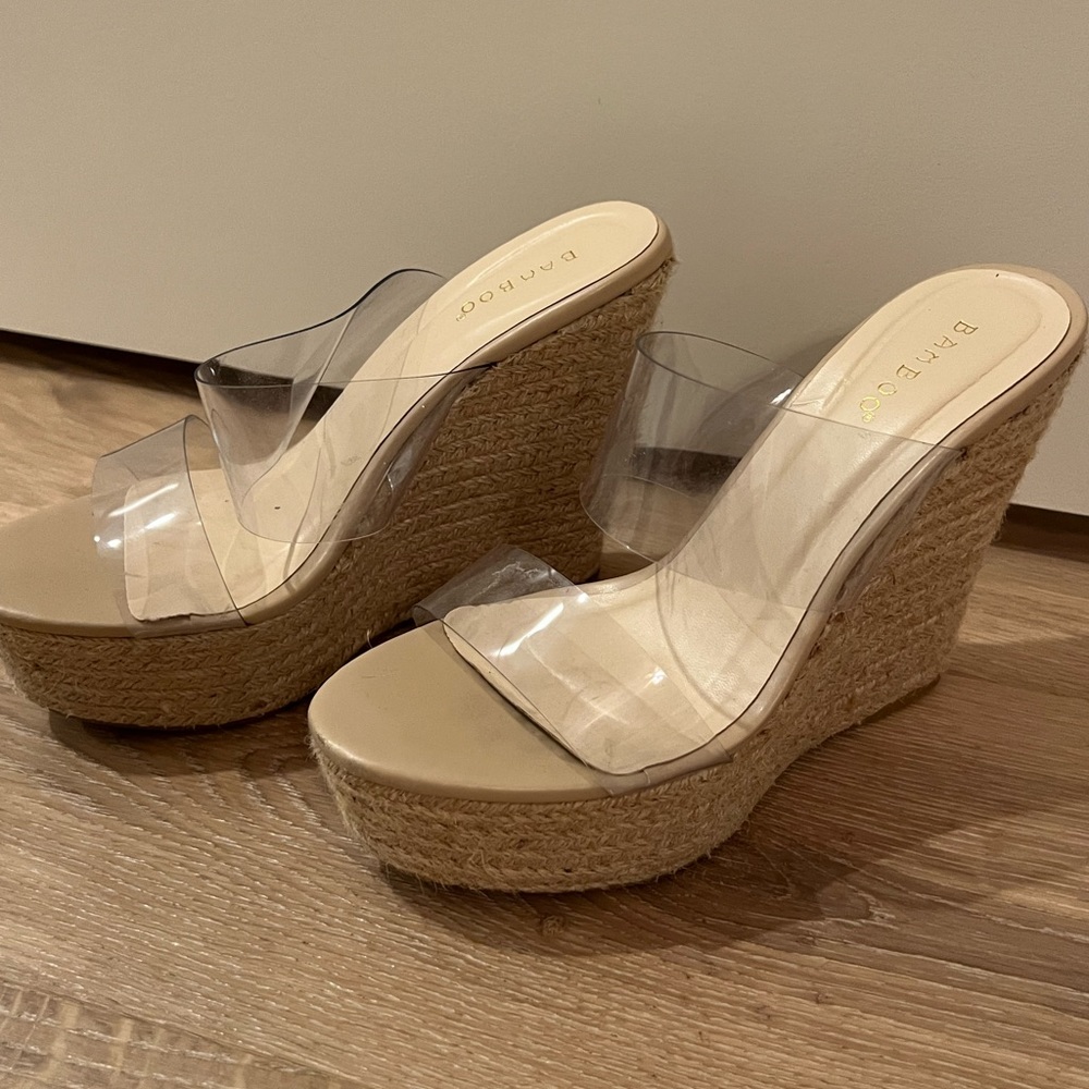 Wedge slide sandal clear heel size 8